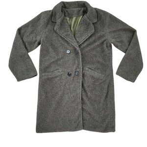 Shein Olive Green Teddy Coat - Size Small - Pockets & Back Slit